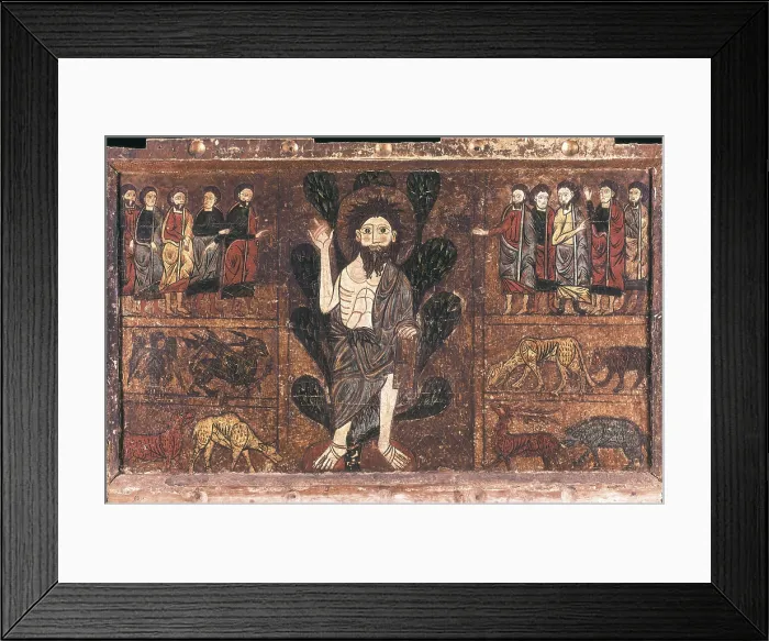Framed Print : Frontal from Gesera. 13th c. Representation of the preaching of Saint John the Baptist in the desert. Tempera on wood. SPAIN. Barcelona. National Art Museum of Catalonia Framed Print : Frontal from Gesera. 13th c. Representation of the preaching of Saint John the Baptist in the desert. Tempera on wood. SPAIN. Barcelona. National Art Museum of Catalonia