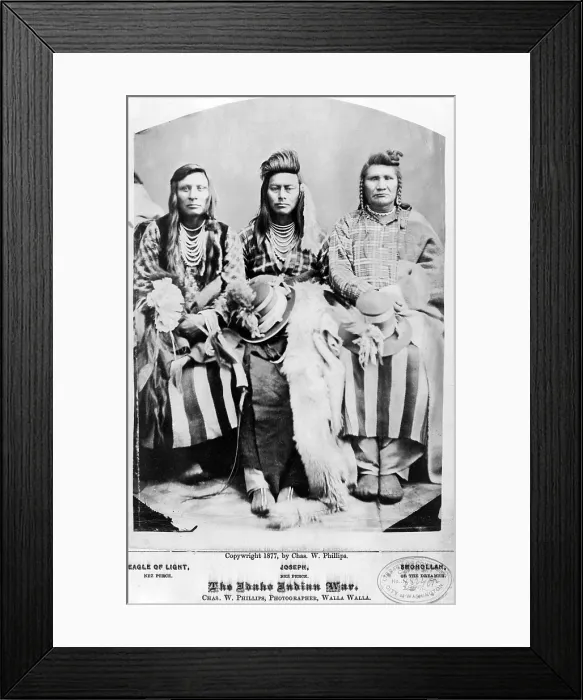 Framed Print : The Idaho Indian war. Eagle of Light, Nez Perce; Joseph, Nez Perce; and (Smohollah). Cabinet Card, 1877