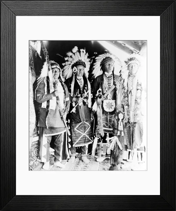Framed Print : Four Nez Perc Indians, dressed for dance, on Colville Indian Reservation, ca. 1910 Framed Print : Four Nez Perc Indians, dressed for dance, on Colville Indian Reservation, ca. 1910