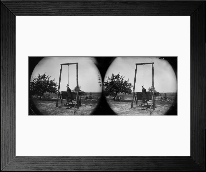 Framed Print : The Civil War, stereoview of an executed African American man, title: The hanged body of William Johnson, A negro soldier, Jordan's Farm, Petersburg, Virginia