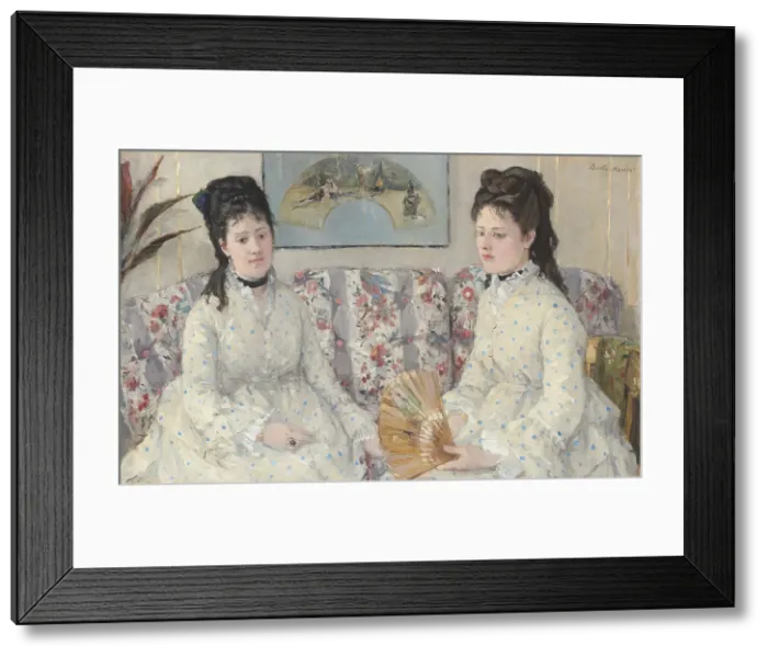Framed Print : The Sisters, by Berthe Morisot, 1869, French impressionist painting, oil on canvas. Morisot painted her daily experiences and portraits of family and friends (BSLOC_2016_5_165)