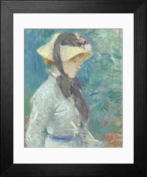 Framed Print : Young Woman with a Straw Hat, by Berthe Morisot, 1884, French impressionist painting, oil on canvas