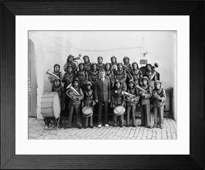 Framed Print : Moslem orphanage band in Old City, boys orphanage in old Serai, photograph 1940-1946