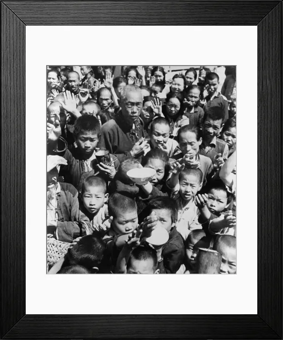 Framed Print : Group of children and adults begging for food in the Hunan Province, China in 1946