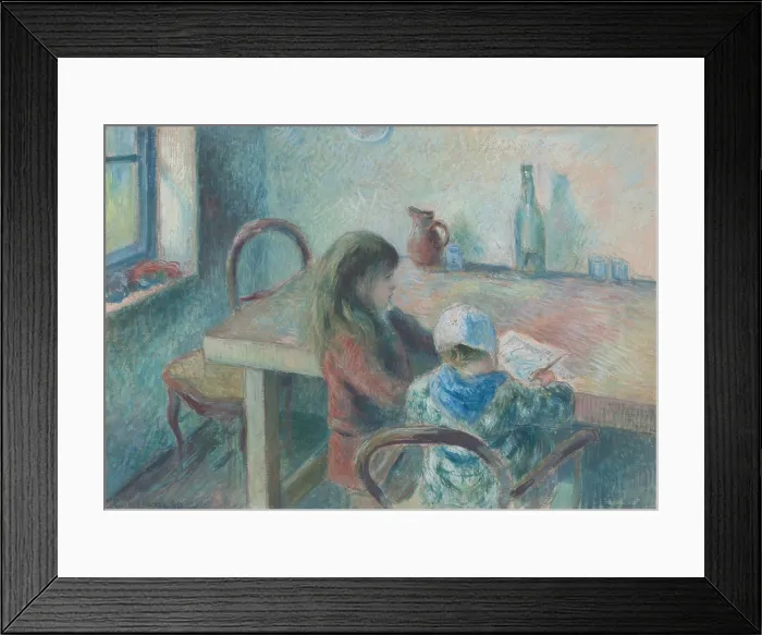 Framed Print : The Children, by Camille Pissarro, 1880, French watercolor painting, gouache with graphite on canvas mounted on board
