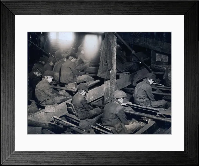 Framed Print : Child laborers portrayed by Lewis Hine in 1911. The dense dust in this Pennsylvania breaker dust penetrates the breaker boys lungs