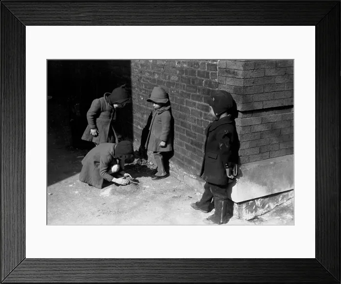 Framed Print : Children play in Chicago, original title: Where the Negro and white sections on the South Side meet, the white and Negro children sometimes play together, Chicago