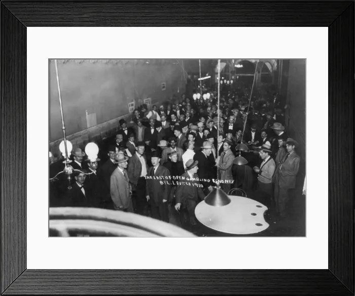 Framed Print : Nevada, open gambling in Reno, casino, original title: The last open gambling, large crowd in casino, photograph by L. Levitch, October 8, 1910