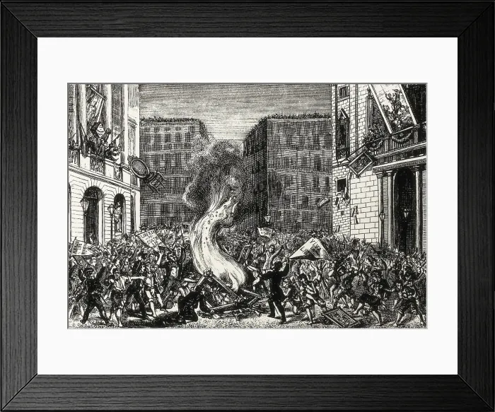 Framed Print : Spain (1868). Glorious Revolution. The people of Barcelona burning the portraits of Philip V and Isabel II (September 1868). Etching. AISA / Everett Collection**US SALES ONLY** Framed Print : Spain (1868). Glorious Revolution. The people of Barcelona burning the portraits of Philip V and Isabel II (September 1868). Etching. AISA / Everett Collection**US SALES ONLY**