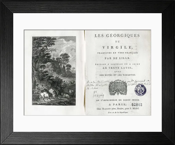 Framed Print : Title page of a French edition of Virgil's 'The Georgics', published in Paris in 1793. Engraving. SPAIN. Barcelona