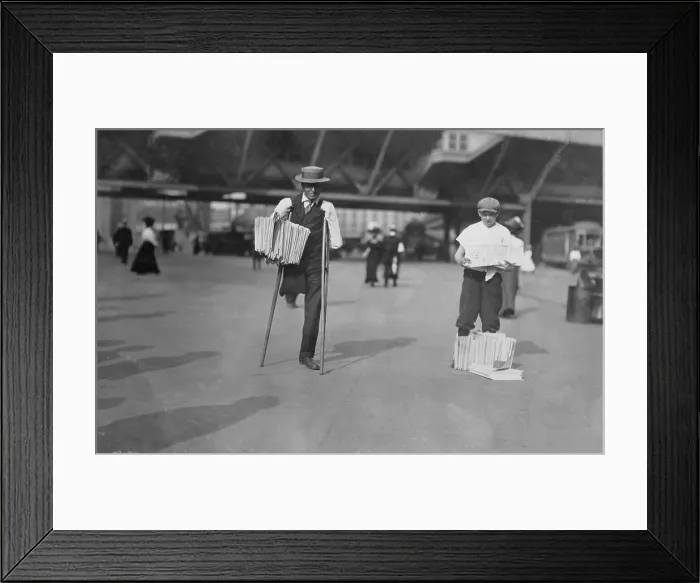 Framed Print : A handicapped man selling newspapers, original caption: Handicapped. A legitimate occupation. New York City, photograph by Lewis Wickes Hine, July, 1910 Framed Print : A handicapped man selling newspapers, original caption: Handicapped. A legitimate occupation. New York City, photograph by Lewis Wickes Hine, July, 1910