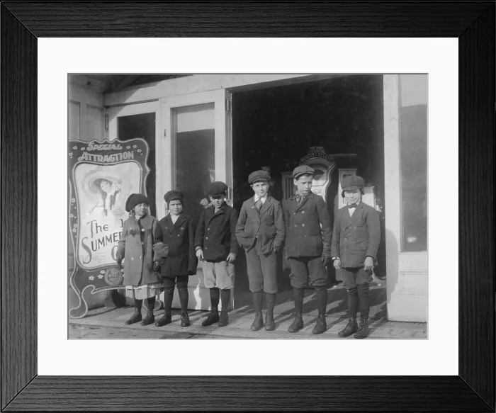 Framed Print : Children at a penny arcade, original caption: Line of children found in a penny arcade at 1:30 P.M
