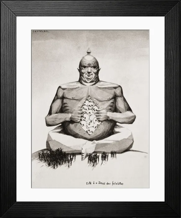 Framed Print : Spanish Civil War (1936-1939). 'This is the God of Fascists'. Picture of the series 'Galicia mrtir' (Martyr Galicia)by Alfonso Rodrguez Castelao. Engraving