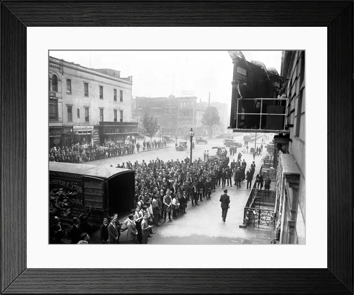 Framed Print : Baseball. A crowd watches the score board of the Washington Star newspaper. Washington, DC, 1923