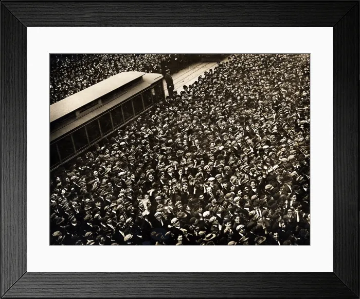 Framed Print : Baseball. A huge crowd in New York watches the score board during the final game of the 1911 World Series