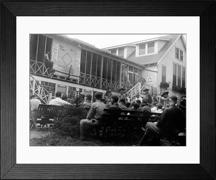 Framed Print : Baseball. A group of wounded World War I veterans watches the score board during the 1919 World Series between the Cincinnati Reds and the Chicago White Sox