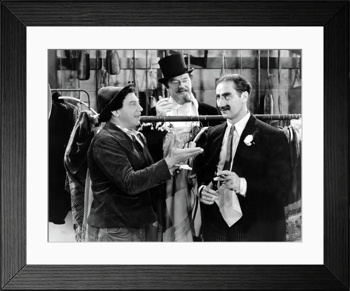 Framed Print : A NIGHT AT THE OPERA, Chico Marx, Sig Rumann, Groucho Marx, 1935, negoitating the contract