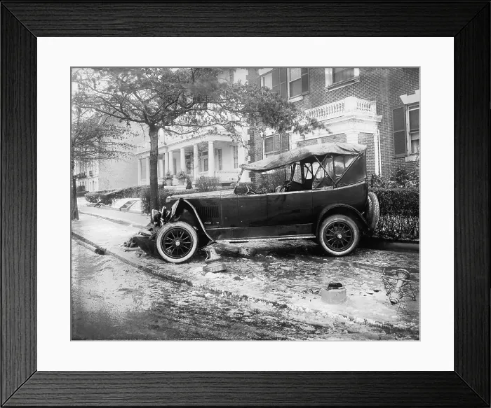 Framed Print : Penrose car accident, side view, photograph, 1920-1921