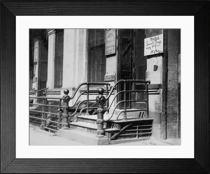 Framed Print : Child labor, boy wanted sign, reads: Wanted Small Boys, apply 1st floor, N.Y. Button works, West 19th Street, New York City, photograph by Lewis Wickes Hine, March, 1916