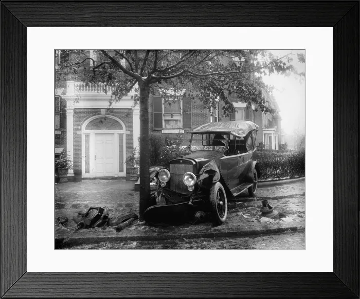 Framed Print : Penrose car accident, front view, photograph, 1920-1921