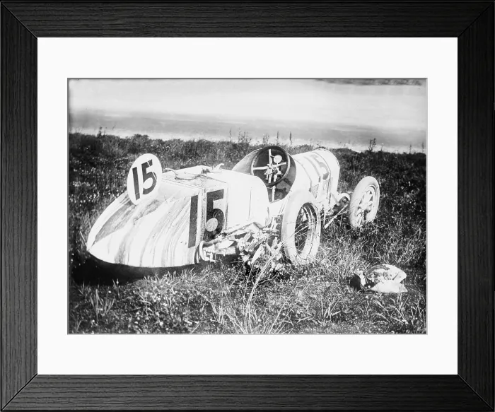 Framed Print : Car accident, Bob Burman's car after accident - Indianapolis, photograph, 1910-1915