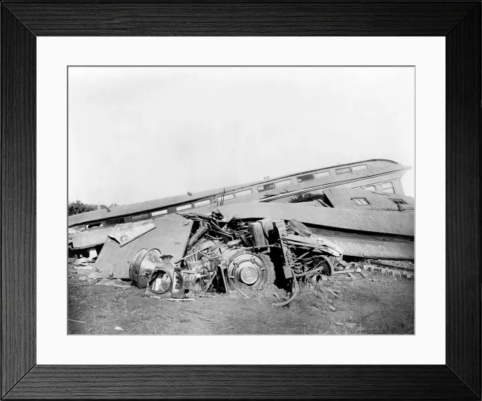 Framed Print : View of the great railroad wreck, Chatsworth horror, Engine 13 and Mr. Armstrong's private car, August 11, 1887
