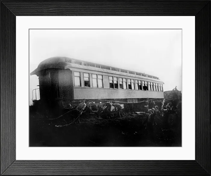 Framed Print : View of the great railroad wreck, Chatsworth horror, sleeper Tunis from the south, August 11, 1887