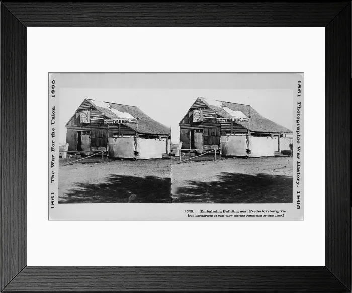 Framed Print : Stereo photograph of an embalming building near Fredericksburg, Virginia, 1865