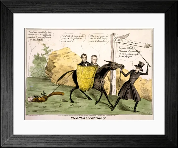 Framed Print : Pilgrims progress, showing ex-President Andrew Jackson leading the Democratic Party Donkey which carries James K