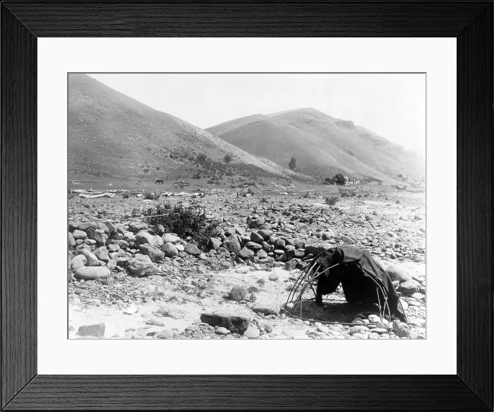 Framed Print : Nez Perc sweat-lodge. Edward S. Curtis photo, ca. 1910