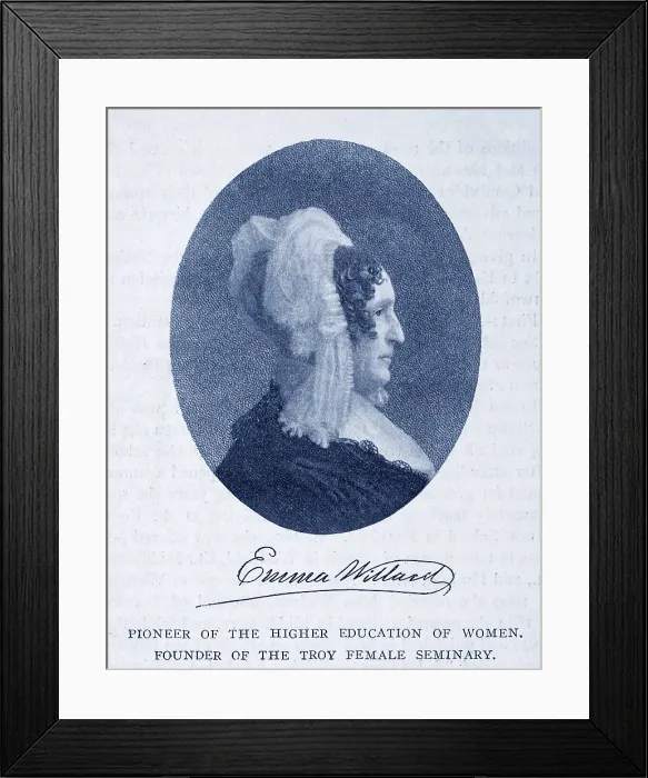 Framed Print : Emma Willard, founder of the Troy Female Seminary, engraving ca. 1895 Framed Print : Emma Willard, founder of the Troy Female Seminary, engraving ca. 1895