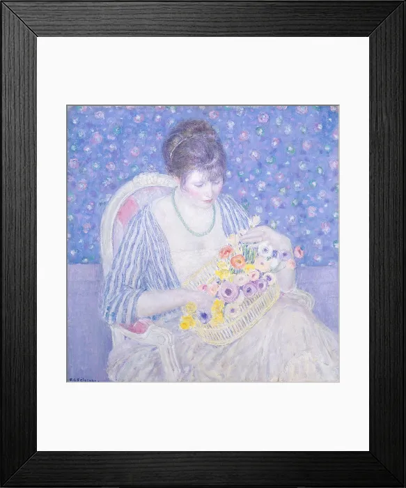 Framed Print : The Basket of Flowers, by Frederick Carl Frieseke, 1913-17, American impressionist painting, oil on canvas