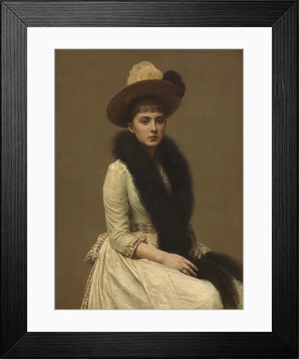 Framed Print : Portrait of Sonia, by Henri Fantin-Latour, 1890, French painting, oil on canvas. Portrait of the artist's niece is painted with attention to texture in a harmony of browns