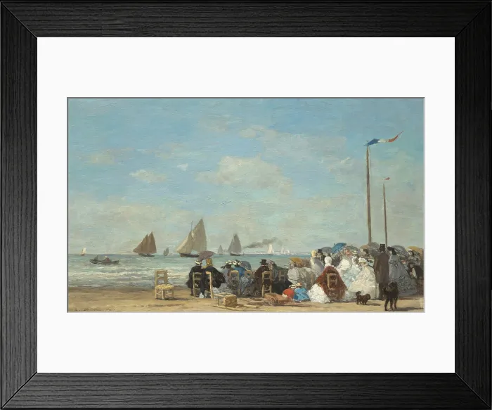 Framed Print : Beach Scene at Trouville, by Eugene Boudin, 1863, French impressionist painting, oil on wood panel