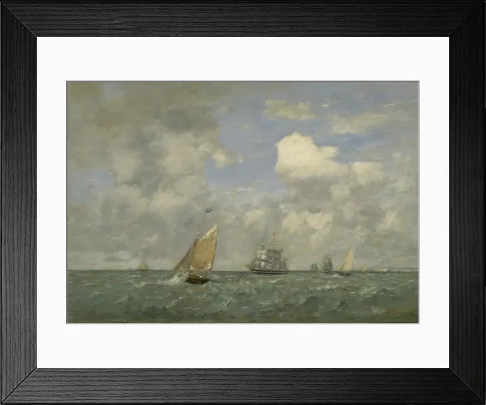 Framed Print : Ships and Sailing Boats Leaving Le Havre, by Eugene Boudin, 1887 French impressionist painting, oil on canvas