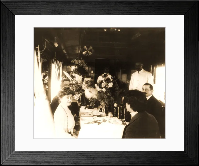 Framed Print : Sarah Bernhardt (1844-1923), French actress, seated with others at dining table in her special railroad car, facing front, Dallas, Texas. 1906