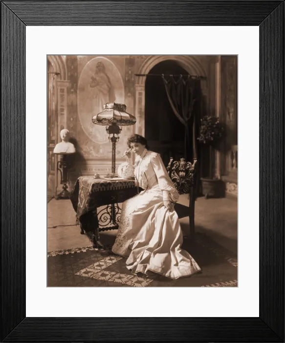 Framed Print : Viola Allen (1869-1948), American stage actress, at writing table in a magnificent Edwardian interior. 1903 photo by Joseph Byron