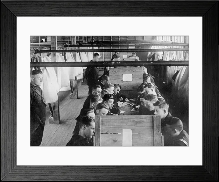 Framed Print : Great Lakes Naval training station radio class, circa 1909-1920
