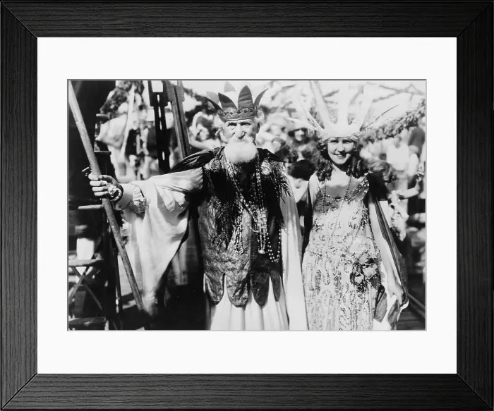 Framed Print : Margaret Gorman, the first Miss America, at Atlantic City Carnival, with Hudson Maxim, the explosives engineer who invented smokeless gunpowder. 1922