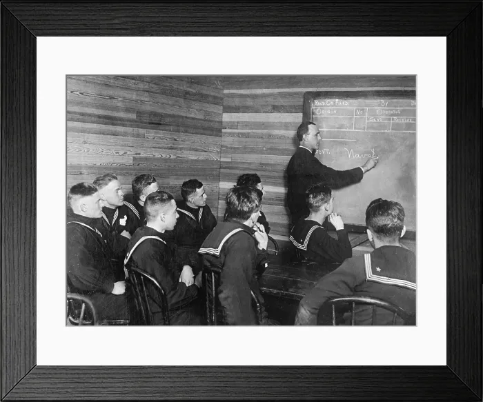 Framed Print : Great Lakes Naval training station radio class, circa 1909-1920