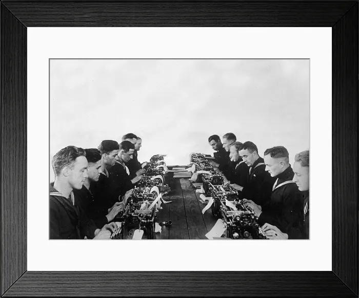 Framed Print : Great Lakes Naval training station radio class, circa 1909-1920