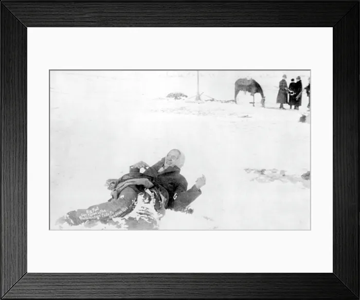 Framed Print : Big Foot, leader of the Sioux, captured at the battle of Wonded Knee, here he lies frozen on the snow covered battlefield where he died, photograph, 1890 Framed Print : Big Foot, leader of the Sioux, captured at the battle of Wonded Knee, here he lies frozen on the snow covered battlefield where he died, photograph, 1890