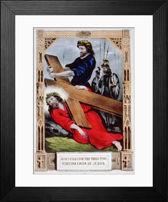 Framed Print : Jesus Christ, Jesus falls for the third time, hand colored lithograph, published by N. Currier, 1848 Framed Print : Jesus Christ, Jesus falls for the third time, hand colored lithograph, published by N. Currier, 1848