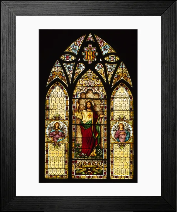 Framed Print : Stained Glass. Detail of Rose Window, Church of the Nativity, Menlo Park, CA ca. 1900