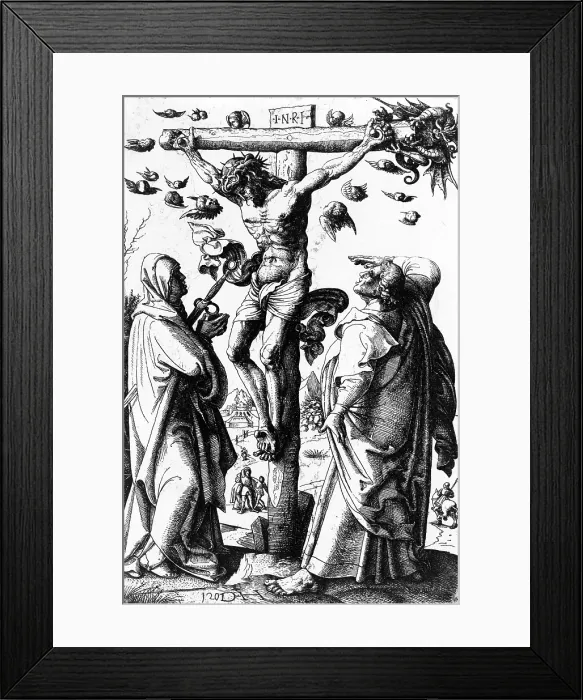 Framed Print : Jesus Christ, Christ on the Cross, etching by Daniel Hopfer, circa 1490-1536