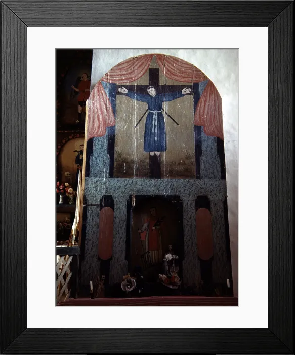 Framed Print : Side altar in the church dedicated to San Lorenzo and San Felipe de Jesus, Trampas, New Mexico, John Collier photographer, 1943