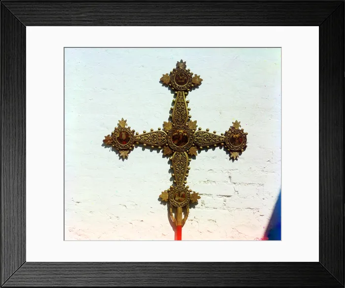 Framed Print : Cross behind the altar, in the Church of Saint John Chrysostom, from the time of the first Romanovs, Russia, ca. 1911