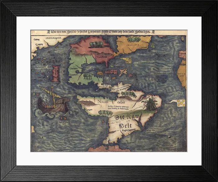 Framed Print : 1550 Swiss map of newly discovered Western Hemisphere