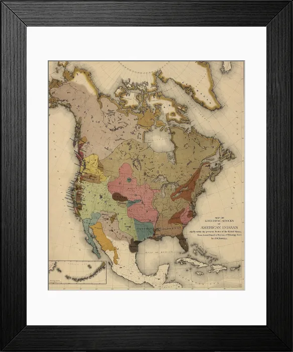 Framed Print : Map of linguistic stocks of American Indians by John Wesley Powell