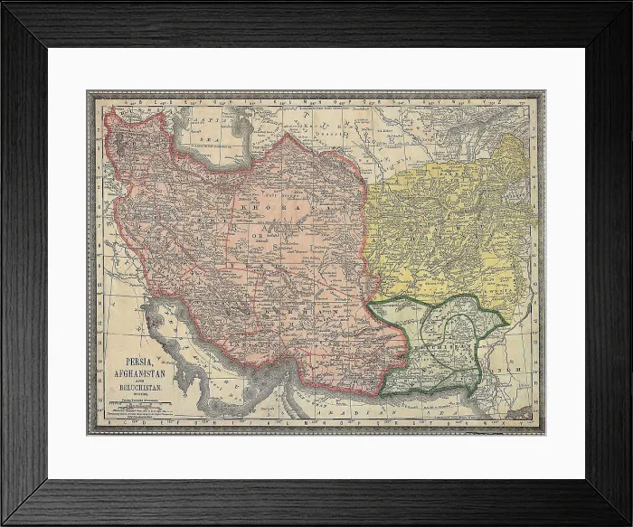 Framed Print : Map of Persia, Afghanistan and Beluchistan (Pakistan). 1881